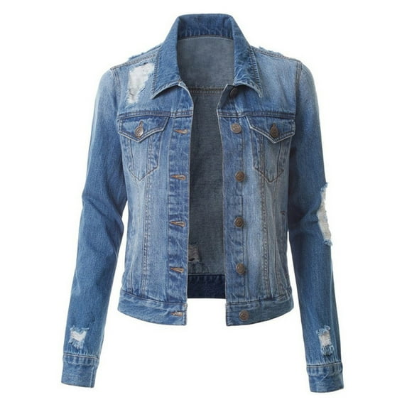 UTTOASFAY Coat Women Casual Denim Jacket Jean Coat Bead Outwear Overcoat Dark Blue XXL