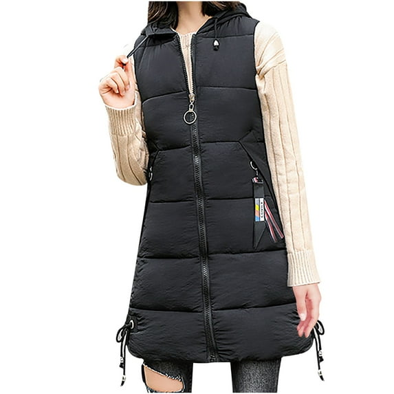 LoyisViDion Coat Women Casual Slim Zippers Sleeveless Zipper Solid Warm Coat Tops Vest Black 10(XL)