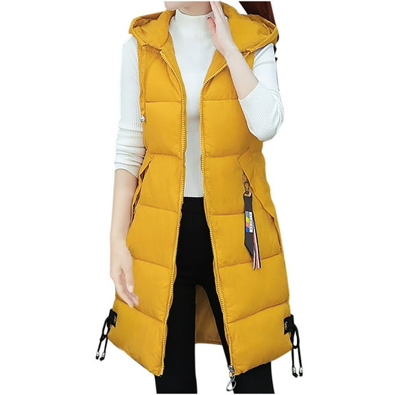 LoyisViDion Coat Women Casual Slim Zippers Sleeveless Zipper Solid Warm Coat Tops Vest Yellow 4(S)
