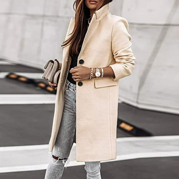 LoyisViDion Coat Women Causal Coat Trench Jacket Ladies Warm Button Overcoat Outwear Tops Beige 12(XXL)