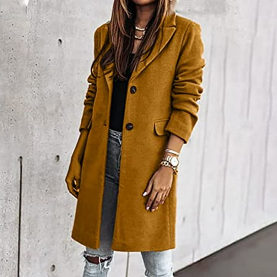 LoyisViDion Coat Women Causal Coat Trench Jacket Ladies Warm Button Overcoat Outwear Tops Khaki 12(XXL)