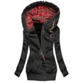 thumbnail image 1 of LoyisViDion Coat Women Plaid Print Jacket Zipper Pocket Sweatshirt Long Sleeve Coat Black 8(L), 1 of 2