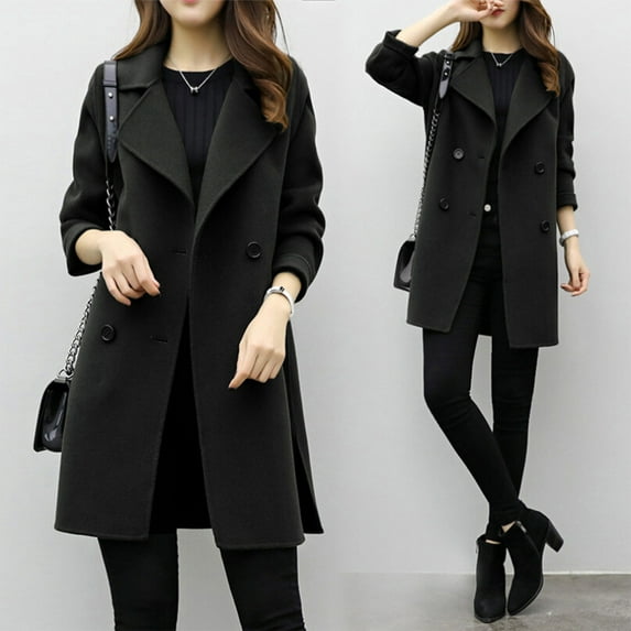 LoyisViDion Coat Women'S Autumn Winter Casual Jacket Casual Outwear Cardigan Slim Coat Overcoat Black 10(XL)