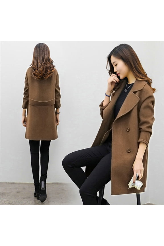 Coat Women'S Autumn Winter Casual Jacket Casual Outwear Cardigan Slim Coat Overcoat Coffee 12(XXL)