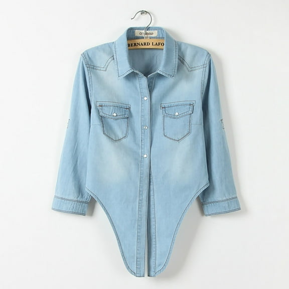 LoyisViDion Coat Women'S Casual 3/4 Sleeve Button Down Crop Jean Top Knot Tie Denim Shirt Jacket Sky Blue 10(XL)