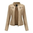 thumbnail image 1 of LoyisViDion Coat Women'S Slim-Fit Leather Stand-Up Collar Zipper Motorcycle Suit Thin Coat Jacket Beige XL, 1 of 7
