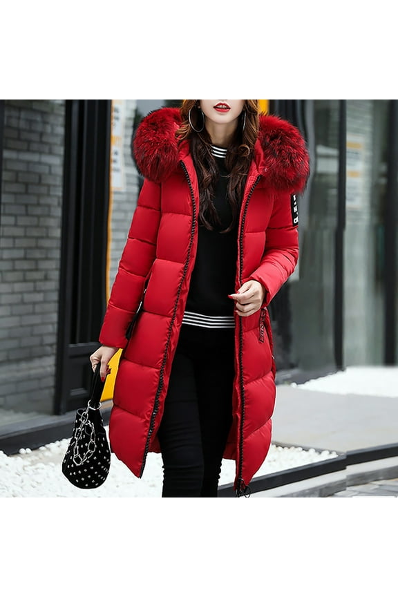 UTTOASFAY Coat Women Solid Casual Thicker Winter Slim Down Lammy Jacket Coat Overcoat Red 10(XL)