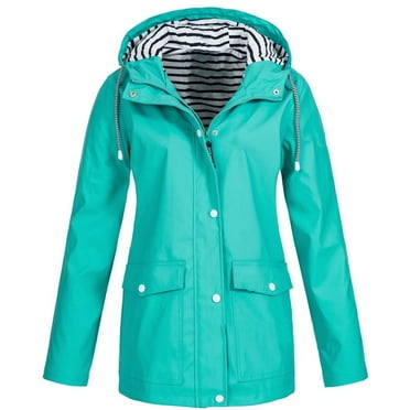 LoyisViDion Coat Women Solid Rain Jacket Outdoor Plus Size Waterproof Hooded Raincoat Windproof Green 10(M)