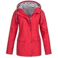 thumbnail image 1 of UTTOASFAY Coat Women Solid Rain Jacket Outdoor Plus Size Waterproof Hooded Raincoat Windproof Red 22(XXXXXL), 1 of 4