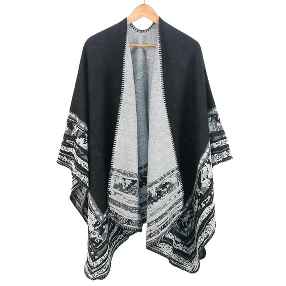 UTTOASFAY Coat Women Winter Warm Oversized Printing Blanket Cape Wraps Shawl Cardigans Black One size
