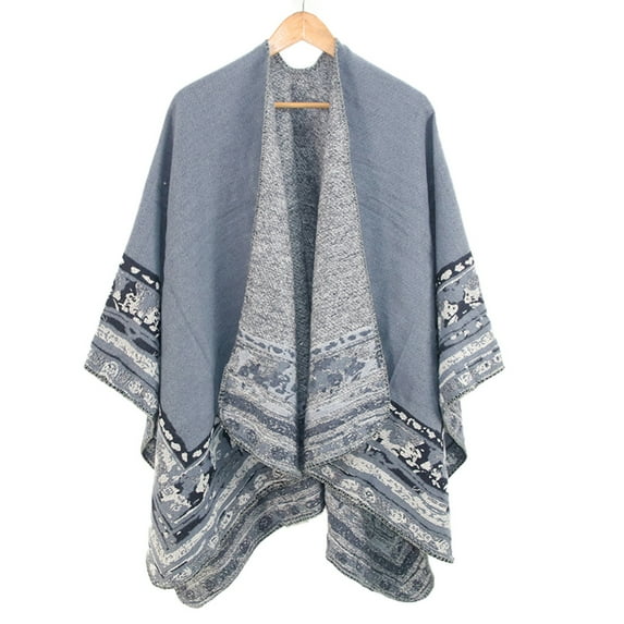 UTTOASFAY Coat Women Winter Warm Oversized Printing Blanket Cape Wraps Shawl Cardigans Blue One size