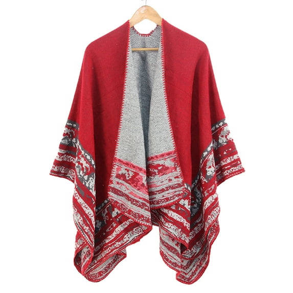 UTTOASFAY Coat Women Winter Warm Oversized Printing Blanket Cape Wraps Shawl Cardigans Red One size