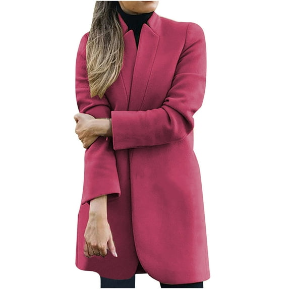 LoyisViDion Coat Women Wool Coat Trench Jacket Ladies Warm Long Overcoat Outwear W Hot Pink 6(M)