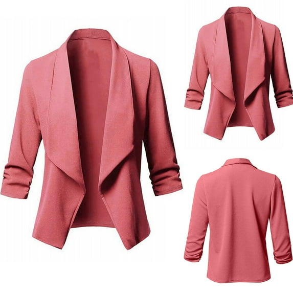 UTTOASFAY Coat Womens Casual Solid Open Front Cardigan Long Sleeve Jacket Coat Pink 10(M)