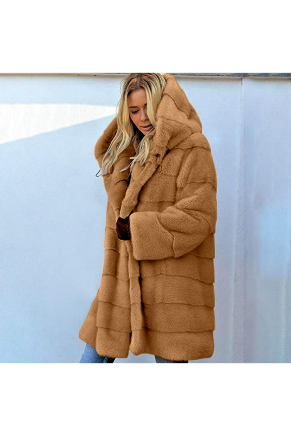 Coat Womens Faux-Fur' Gilet Long Sleeve Waistcoat Body Warmer Jacket Coat Outwear Camel XXL