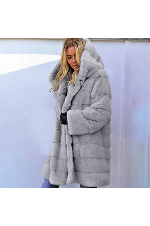 Coat Womens Faux-Fur' Gilet Long Sleeve Waistcoat Body Warmer Jacket Coat Outwear Gray M