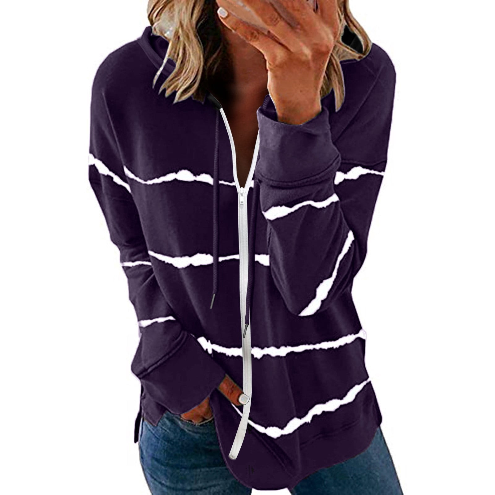 LYHIPSS Women's Oversized Full Zip Hoodie – Lightweight Long Sleeve Drawstring Jacket With Pockets - View #8