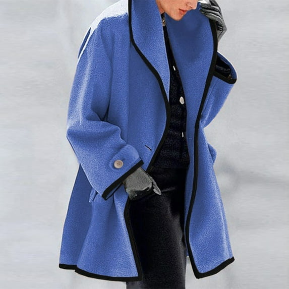 UTTOASFAY Coat Womens Warm Faux Coat Cardigan Winter Solid Long Sleeve Outerwear Blue 14(XXXL)