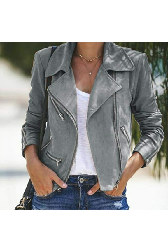 Coat Womens Winter Ladies Vintage Zipper Bomber Jacket Casual Coat Outwear Gray 12(XXL)