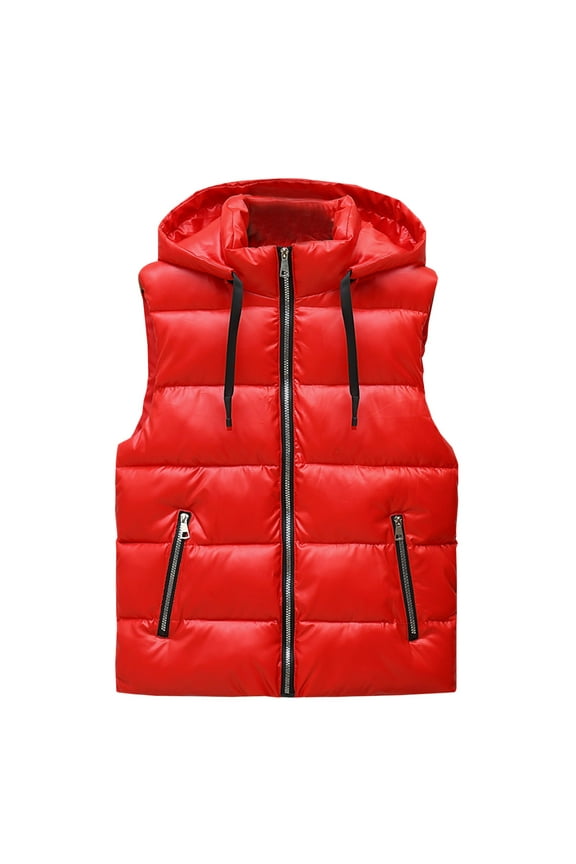 LoyisViDion Couples Autumn and Winter Shiny Coat Down Cotton Waistcoat Warm Vest Red 14(XXXL)