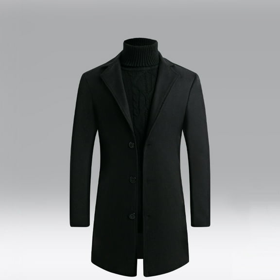 LoyisViDion Fall/Winter New Style Plus Cotton Solid Color Woolen Lapel Men'S Overcoat Jacket Black 10(XL)