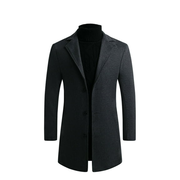 UTTOASFAY Fall/Winter New Style Plus Cotton Solid Color Woolen Lapel Men'S Overcoat Jacket Dark Gray 8(L)