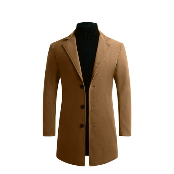 LoyisViDion Fall/Winter New Style Plus Cotton Solid Color Woolen Lapel Men'S Overcoat Jacket Khaki 18(XXXXXL)