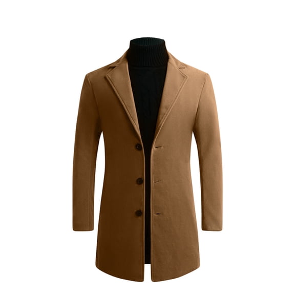 UTTOASFAY Fall/Winter New Style Plus Cotton Solid Color Woolen Lapel Men'S Overcoat Jacket Khaki 8(L)