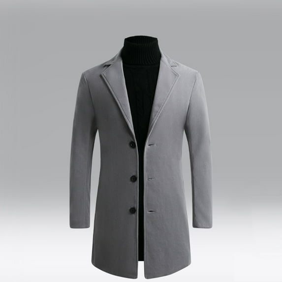 UTTOASFAY Fall/Winter New Style Plus Cotton Solid Color Woolen Lapel Men'S Overcoat Jacket Light Gray 12(XXL)