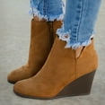 thumbnail image 1 of UTTOASFAY Fashion Women Suede Wedges Zipper Boots Solid Color Short Booties Round Toe Shoes Brown 8(39), 1 of 9