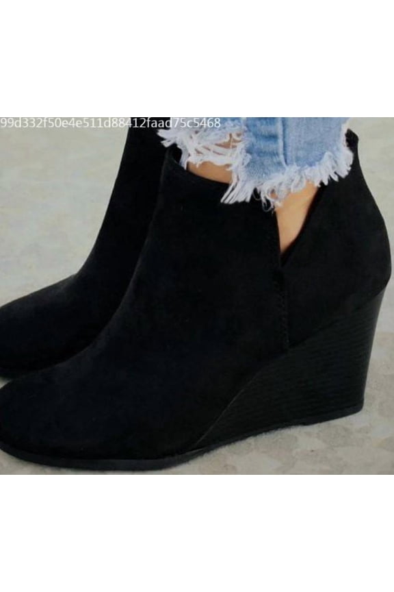 UTTOASFAY Fashion Women Suede Wedges Zipper Boots Solid Color Short Booties Round Toe Shoes Khaki 6(36)