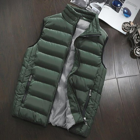 UTTOASFAY Men Autumn Winter Coat Padded Cotton Vest Warm Hooded Thick Vest Tops Jacket Army Green XXXXXL
