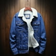 thumbnail image 1 of UTTOASFAY Men Casual Denim Jacket and Velvet Stand-Collar Single-Breasted Jacket Coat Dark Blue 14(L), 1 of 3