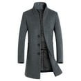thumbnail image 1 of UTTOASFAY Men Mid-Length Slim-Fit Woolen Coat with Stand-Collar Solid Color Woolen Coat Gray 14(XXXL), 1 of 8