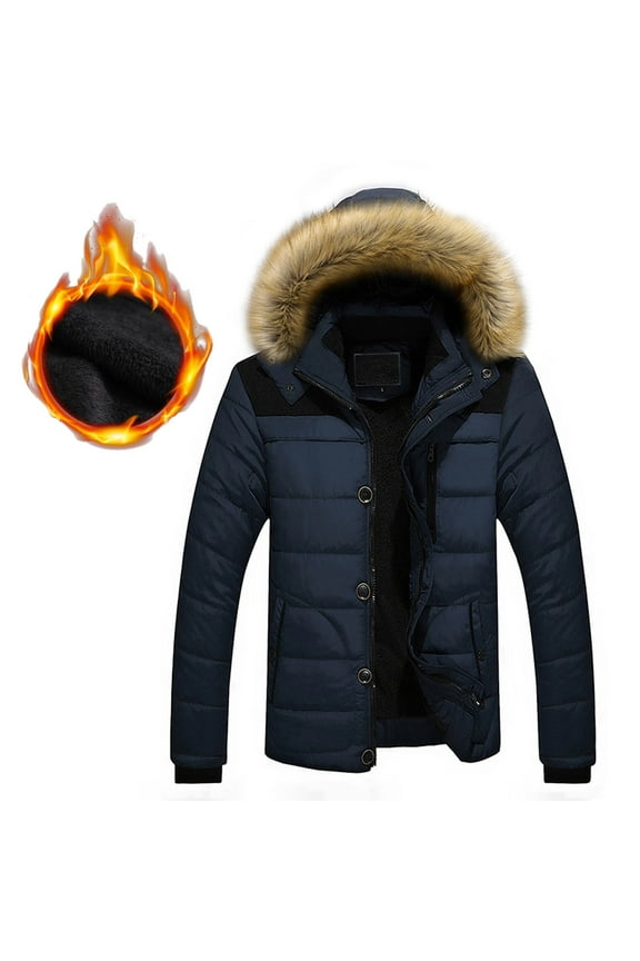 LoyisViDion Men Outdoor Warm Winter Thick Jacket Hooded Coat Jacket with Zipper Pocket Navy XL