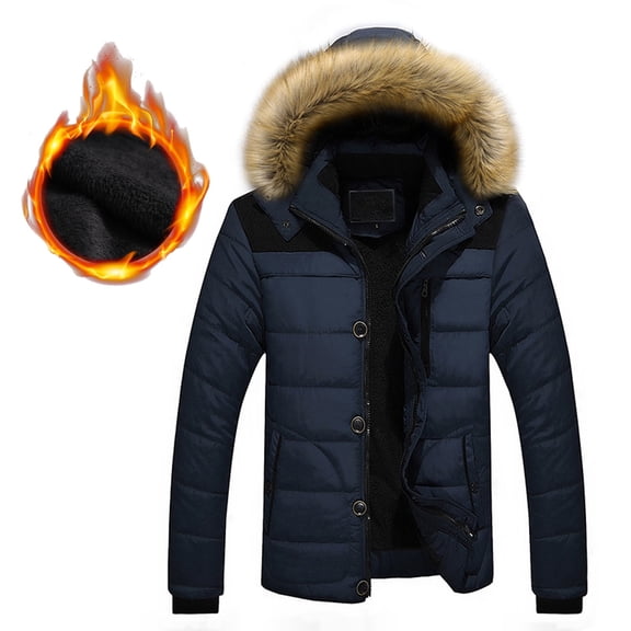 UTTOASFAY Men Outdoor Warm Winter Thick Jacket Hooded Coat Jacket with Zipper Pocket Navy XXL