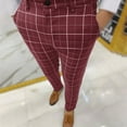 thumbnail image 1 of UTTOASFAY Men Pants Men Casual Fashion Button Zipper Closure Plaid Casual Pencil Pants Trousers, 1 of 7