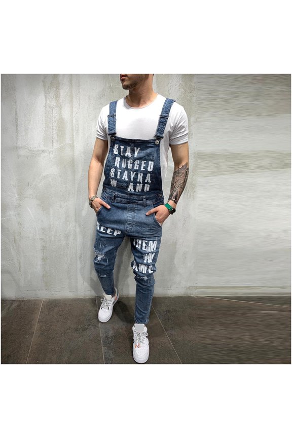 Men Pants Mens Hole Pocket Jeans Overall Jumpsuit Streetwear Overall Suspender Pants Clearance