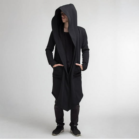 LoyisViDion Men'S Autumn Winter Casual Hooded Pocket Trench Long Sleeve Outwear Coat Tops Black M