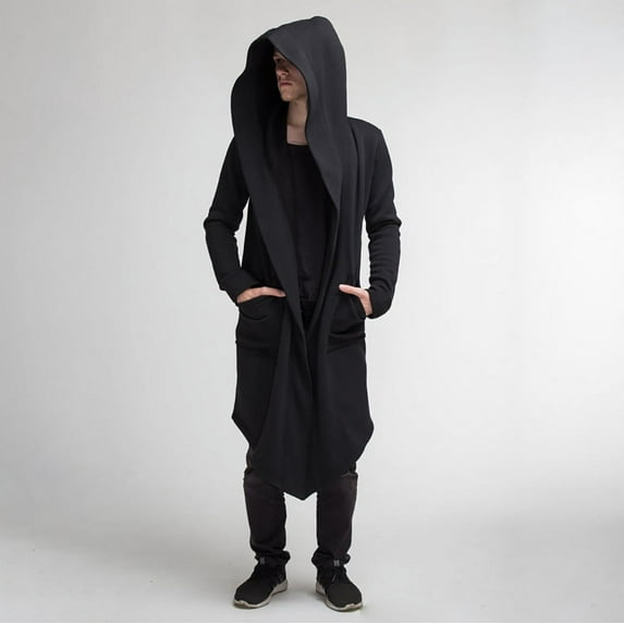 LoyisViDion Men'S Autumn Winter Casual Hooded Pocket Trench Long Sleeve Outwear Coat Tops Black M