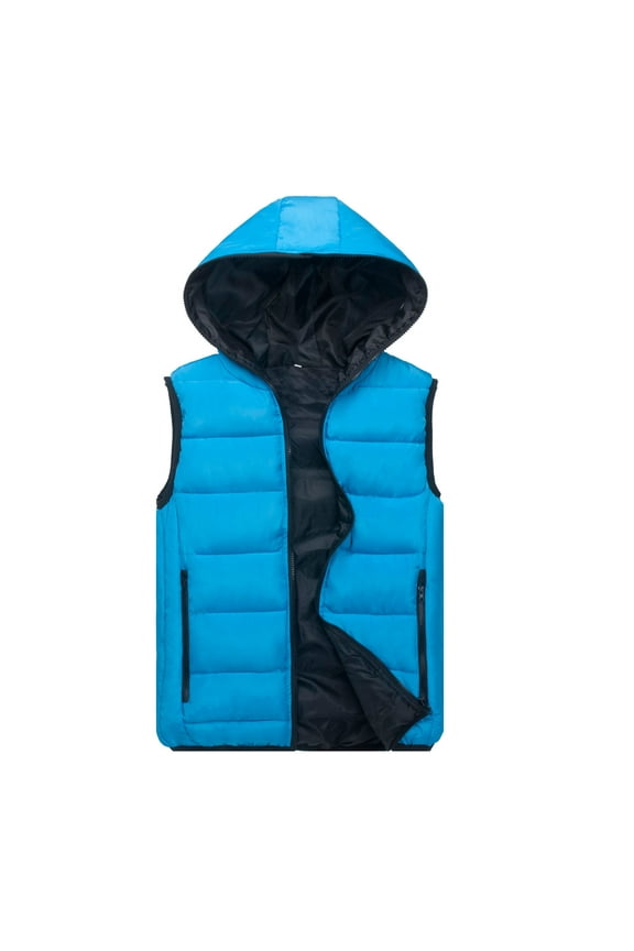 Men'S Autumn Winter Zipper Pure Color Waistcoat Vest Top Hooded Coat Blue XXXXL