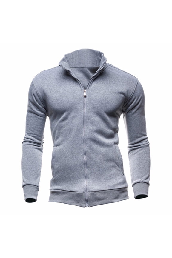 UTTOASFAY Men'S Fall Solid Color Jacket Sweater Casual Jacket Gray 6(M)