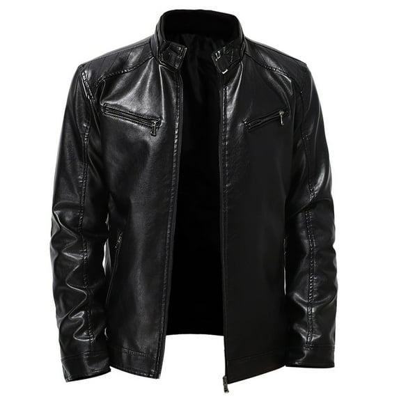 LoyisViDion Men'S Leather Plus Fleece Jacket, Motorcycle Jacket, Warm Leather Jacket Black 16(XXXXL)
