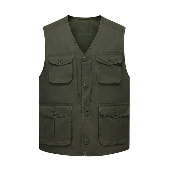 LoyisViDion Men'S Outdoor Vest Leisure Jacket Lightweight Vest with Zip Many Pockets Army Green 14(XXXL)