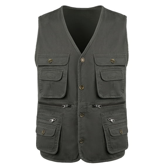 UTTOASFAY Men'S Outdoor Vest Leisure Jacket Lightweight Vest with Zip Many Pockets Black 18(XXXXXL)