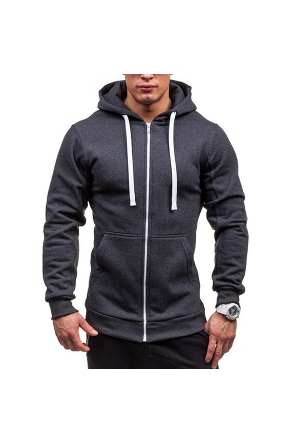 UTTOASFAY Men'S Solid Stitching Drawstring Hooded Slim Jacket Coat Outwear Dark Gray XXL
