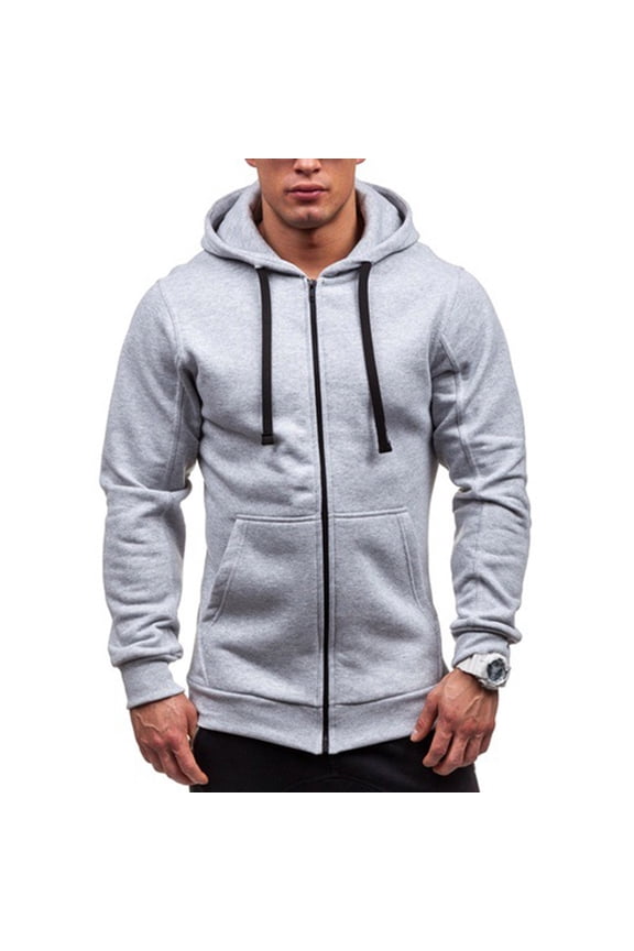 UTTOASFAY Men'S Solid Stitching Drawstring Hooded Slim Jacket Coat Outwear Gray L