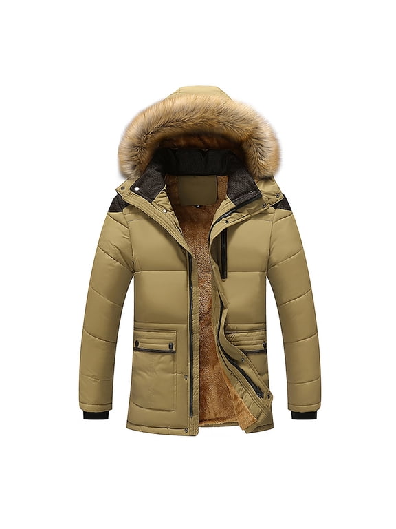 Men'S Winter Thickened Plus Size Padded Windproof Warm Cotton Padded Coat Beige 18(XXXXXL)