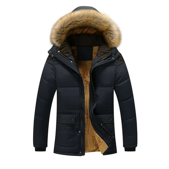 LoyisViDion Men'S Winter Thickened Plus Size Padded Windproof Warm Cotton Padded Coat Dark Blue 18(XXXXXL)