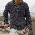 thumbnail image 1 of UTTOASFAY Men Solid Casual Cardigan Long Sleeve Single-Breasted Turndown Sweater Dark Gray 6(M), 1 of 3